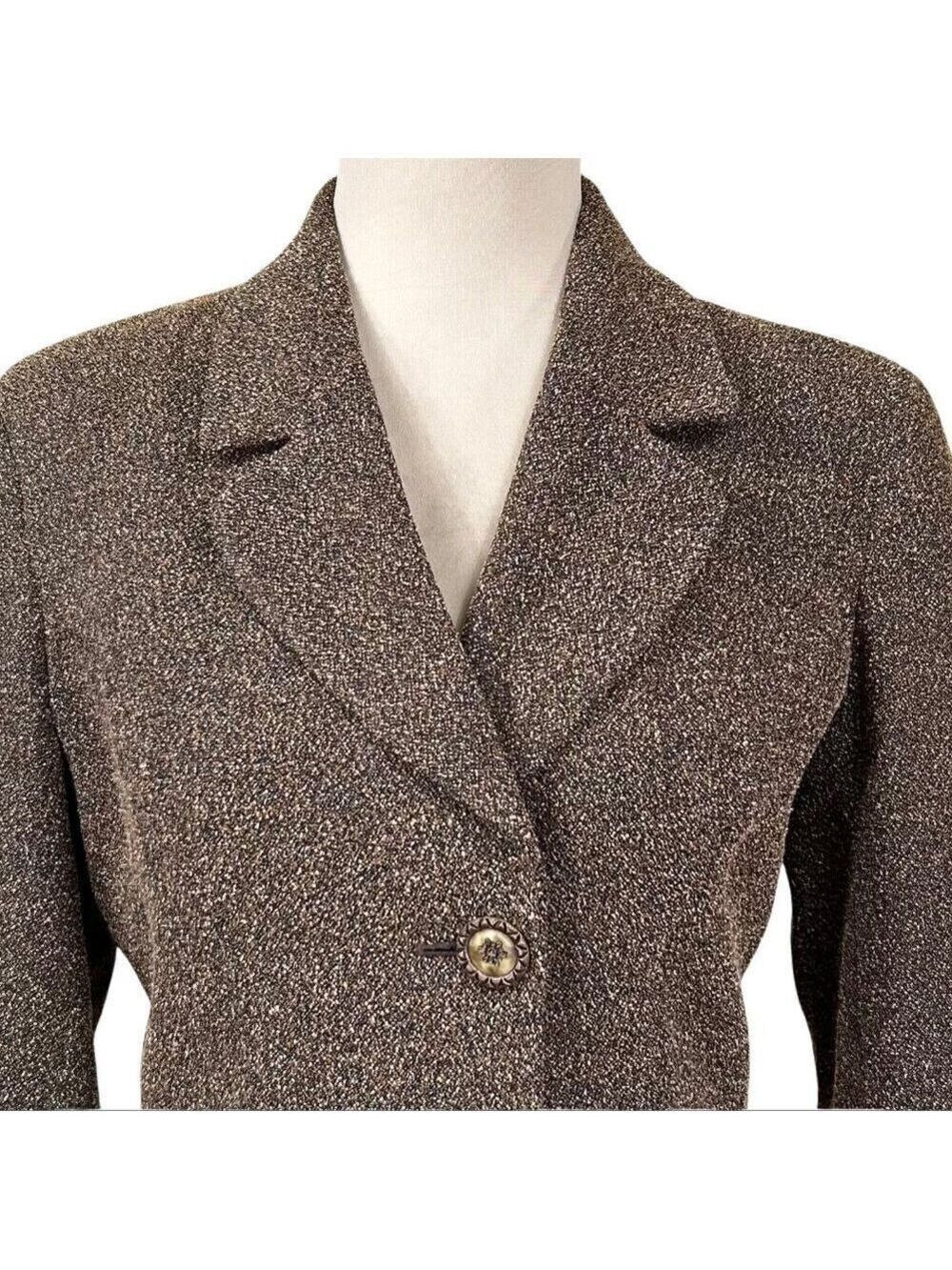 Newport News Vintage Brown Scalloped Rhinestone Button Blazer Size 8 - Picture 4 of 10